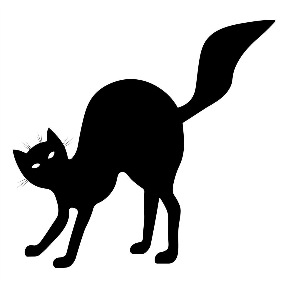 Silhouette of a frightened black cat. Vector illustration.