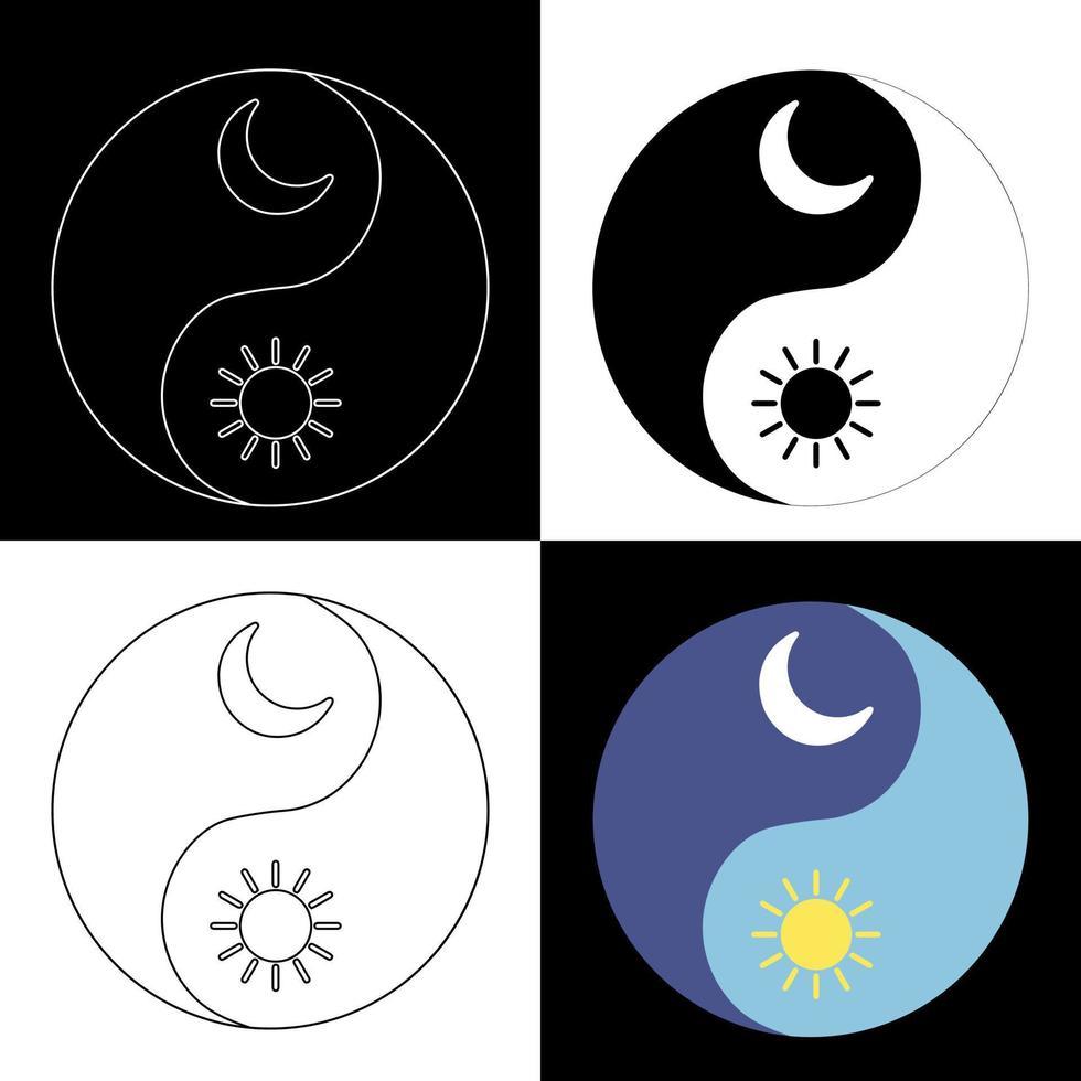 Yin yang symbol set sun and moon with star. Vector illustration.