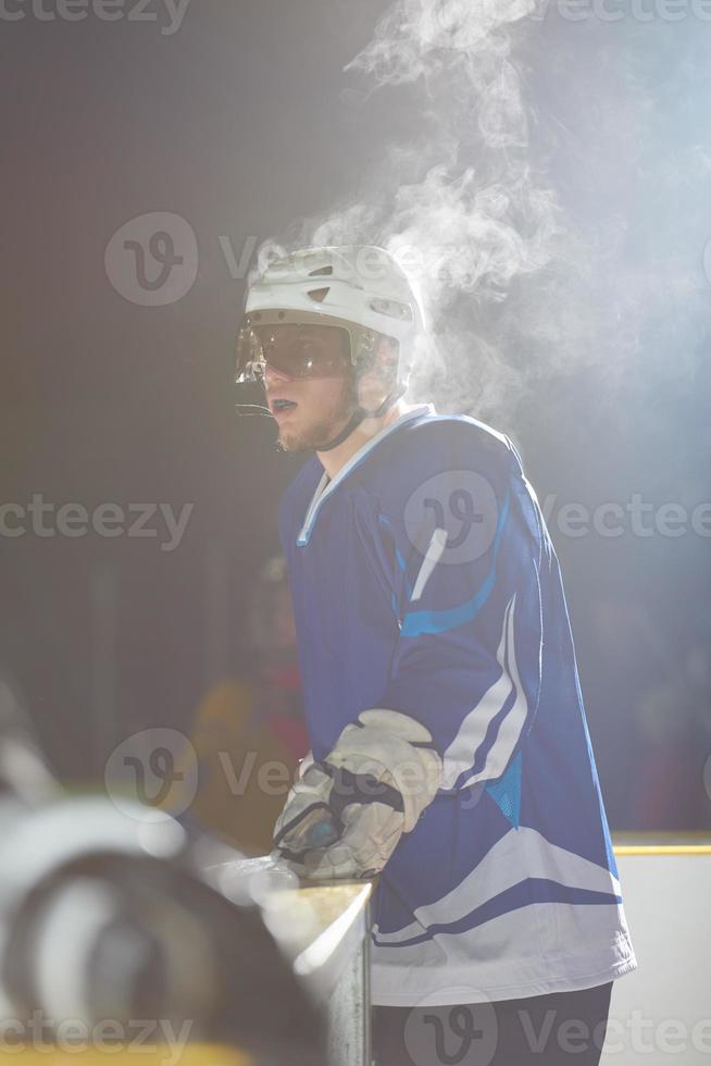 ice hockey players on bench photo