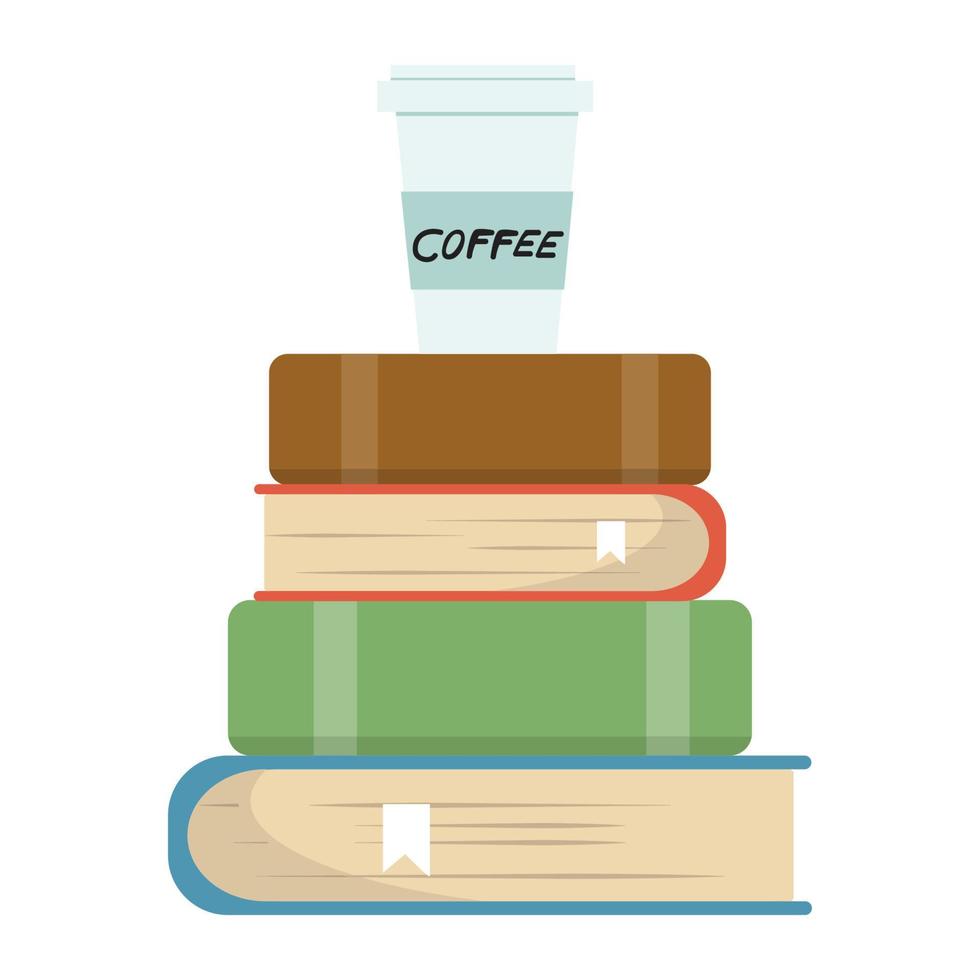 book of Stacks with coffee  flat design vector