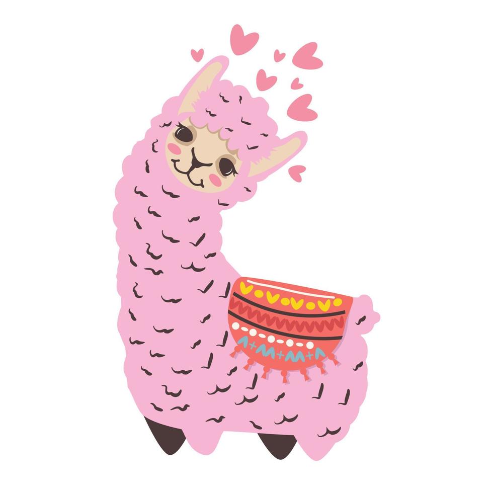 vector de dibujos animados de alpaca lama rosa