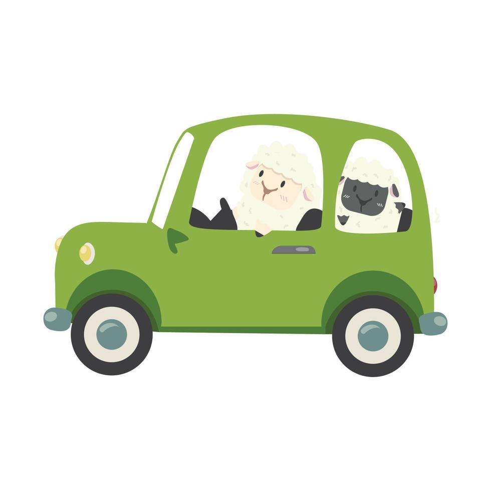 little sheep and black sheep driving car vector