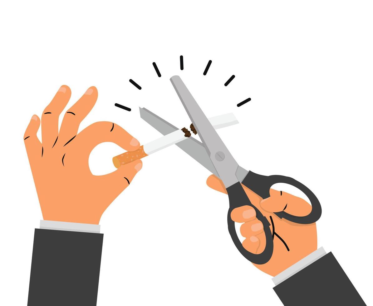 Businessman hands holding Scissors cutting a cigarrette concept vector