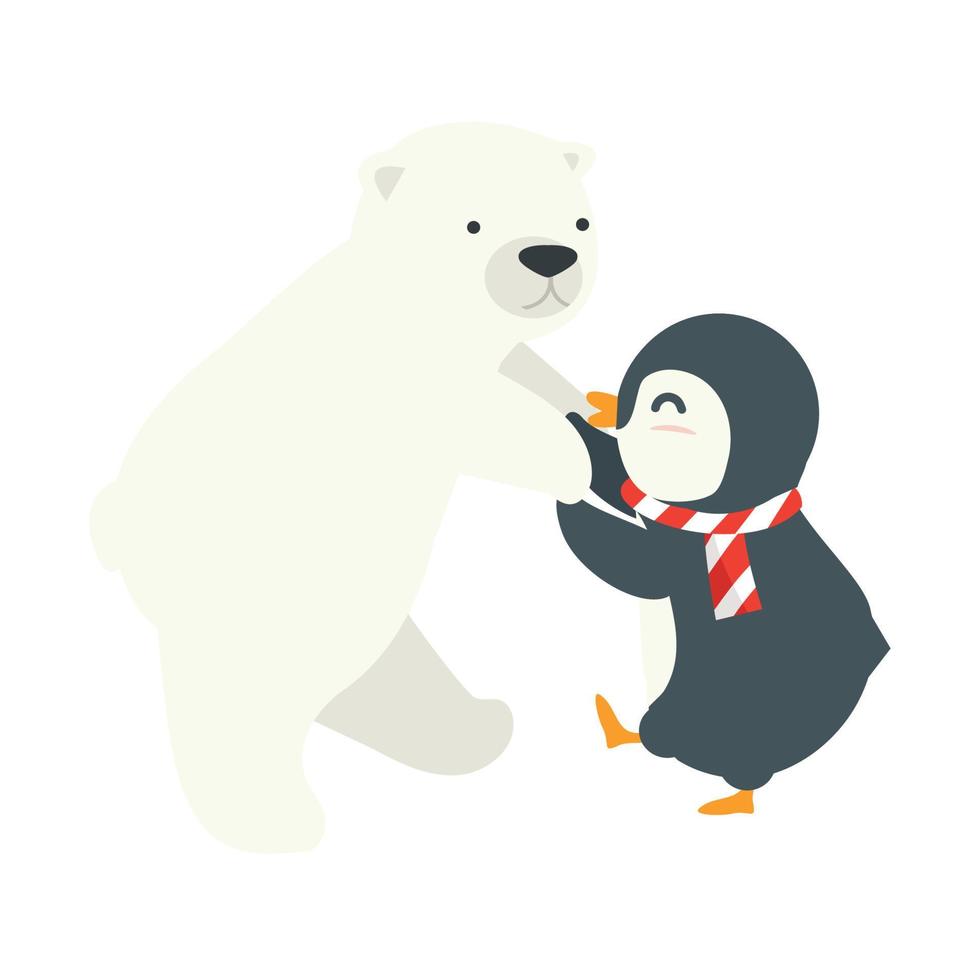 pingüino con dibujos animados de baile de oso polar vector