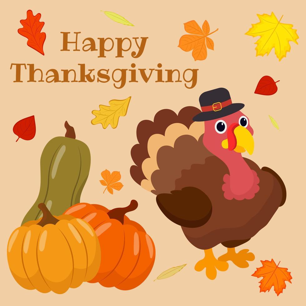 Turkey Pilgrim on Thanksgiving Day Design. Vector illustration.