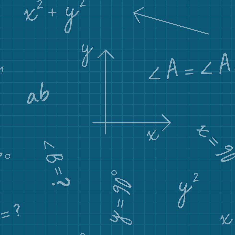 patrón sin costuras con signos matemáticos. fondo de pizarra verde con inscripciones de tiza. ilustración vectorial vector