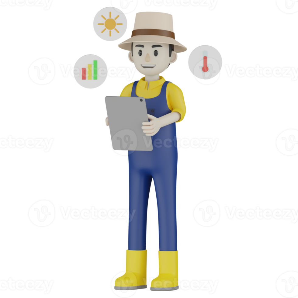 3d Isolated Field Supervisor in blue and yellow clothes png