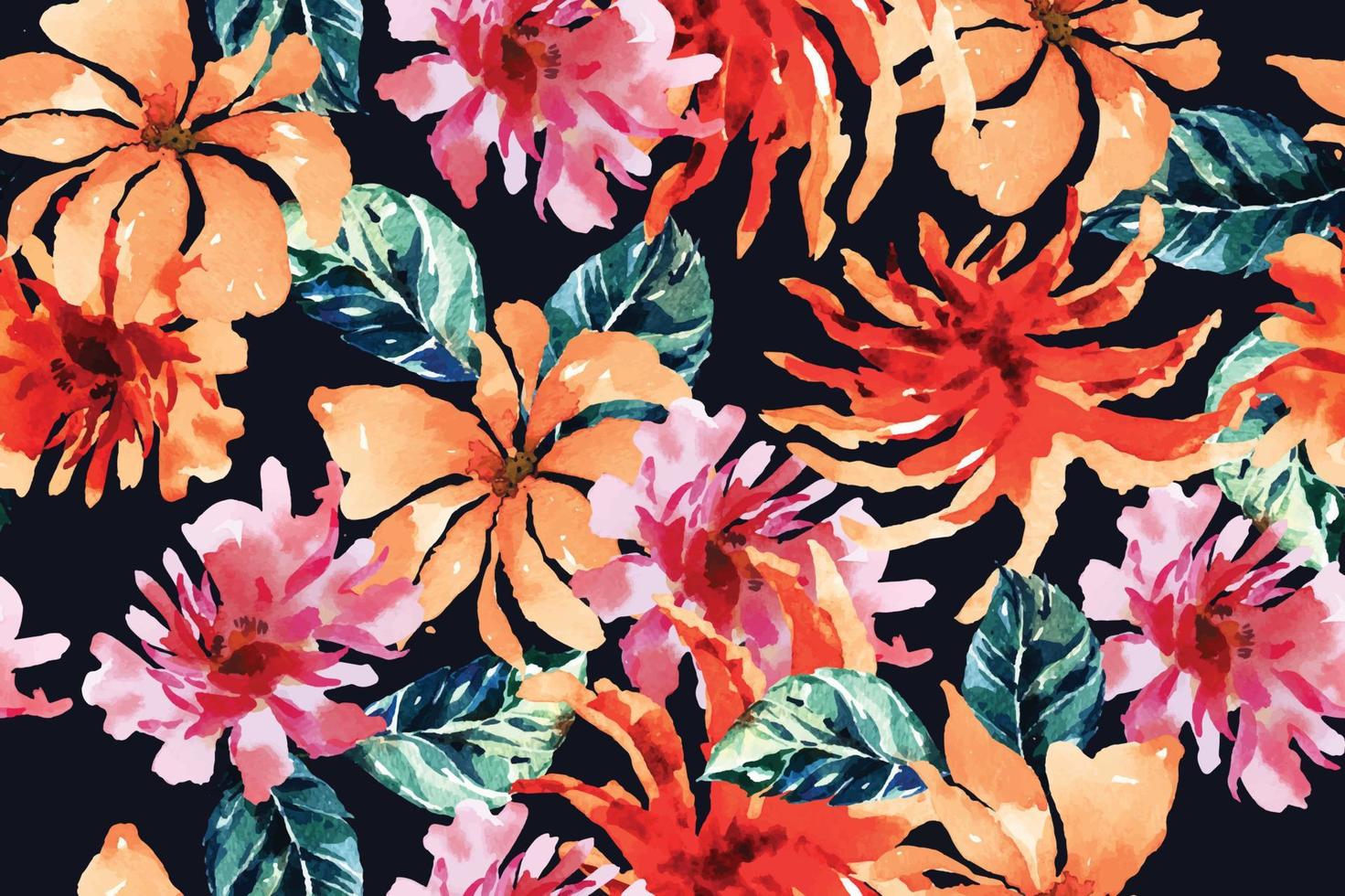 Seamless pattern of Blooming flowers with watercolor 117 vector