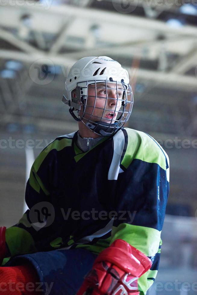 ice hockey players on bench photo