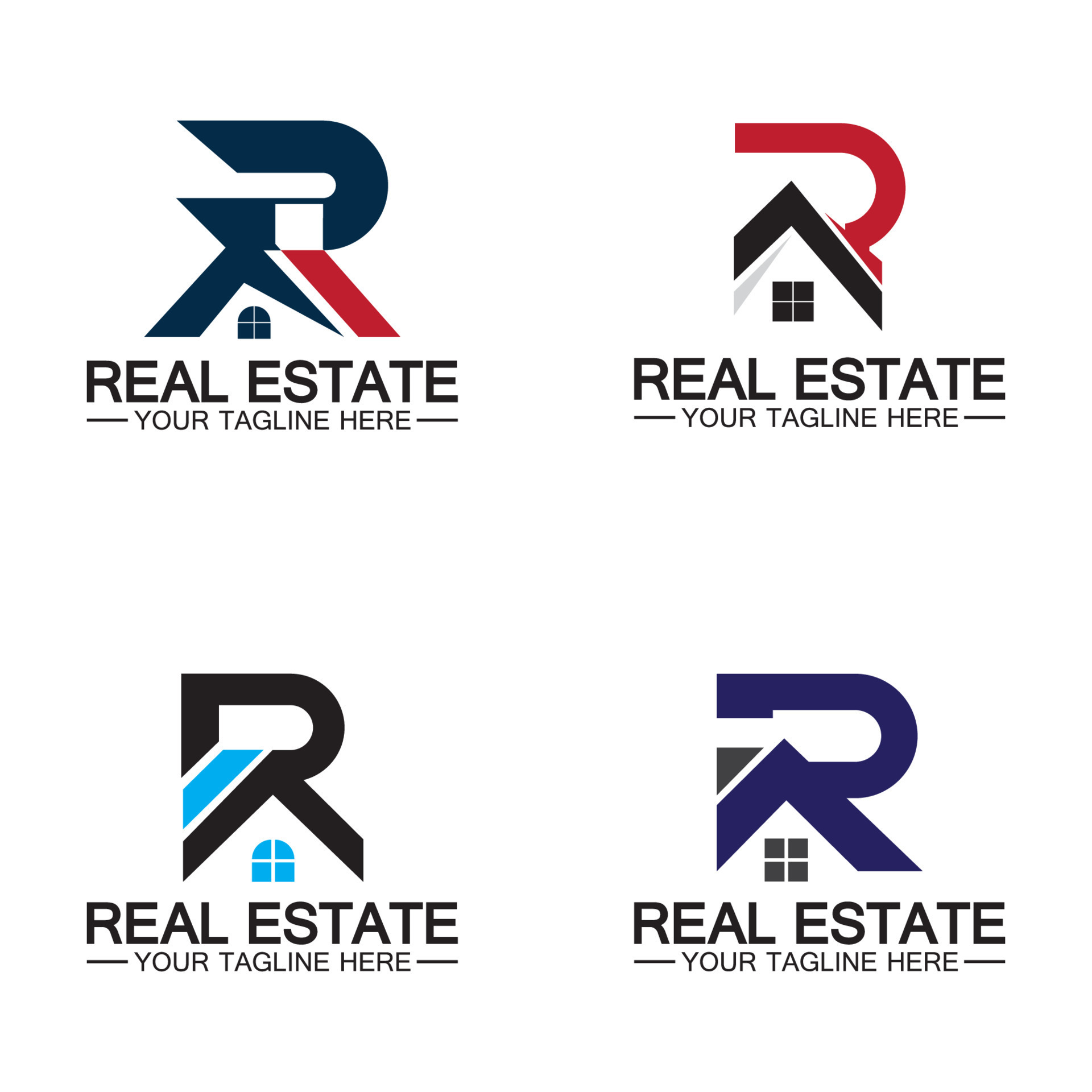 Initial letter R real estate and house logo design vector illustration