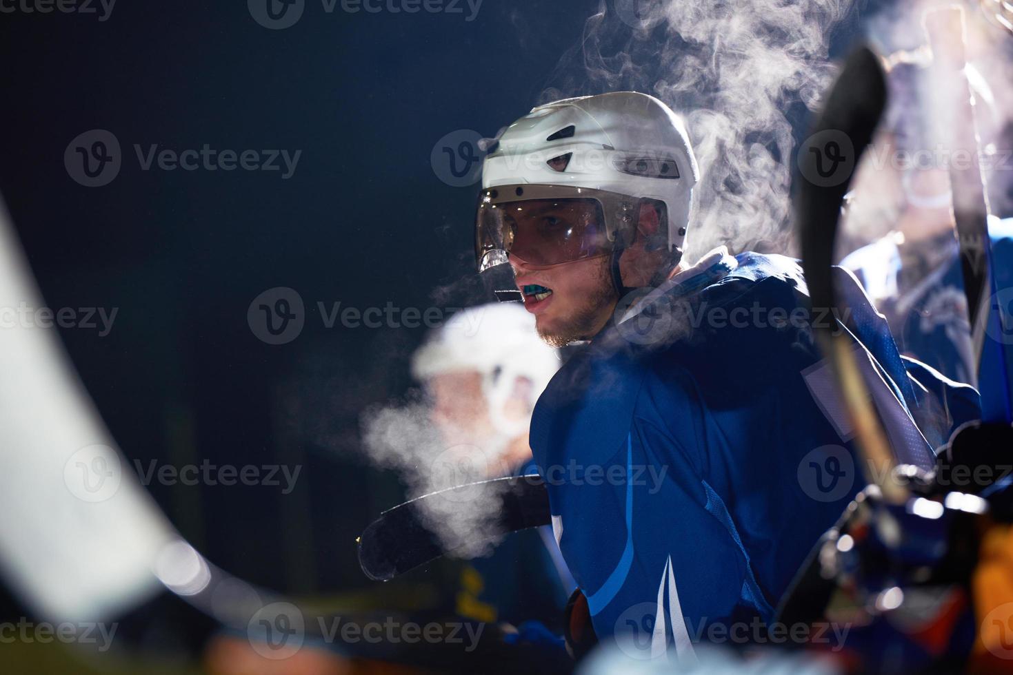 ice hockey players on bench photo