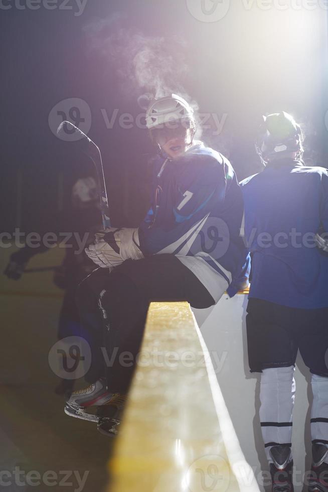 ice hockey players on bench photo