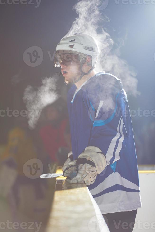 ice hockey players on bench photo