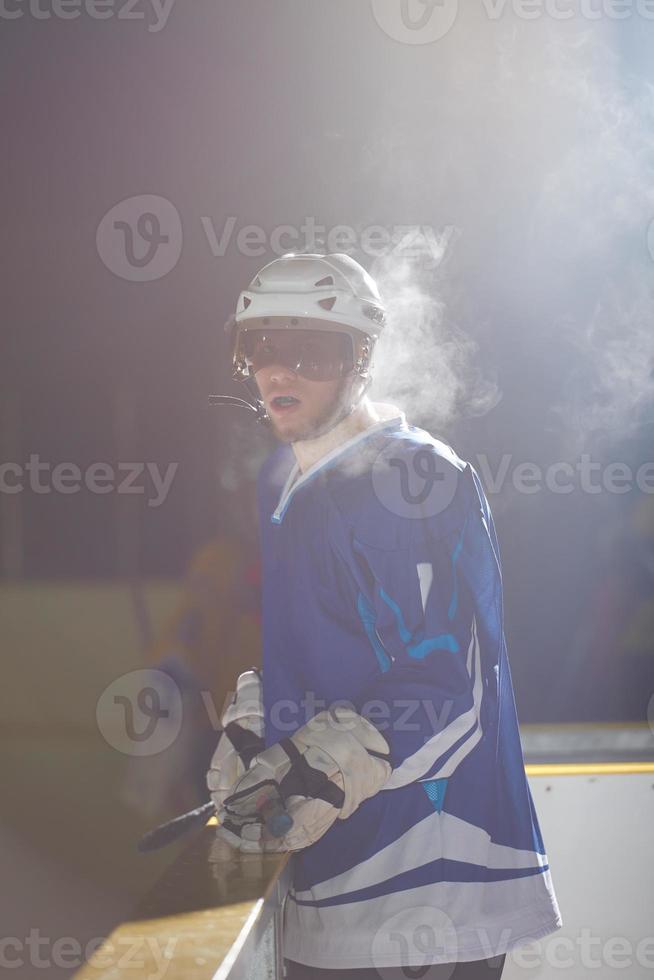 ice hockey players on bench photo