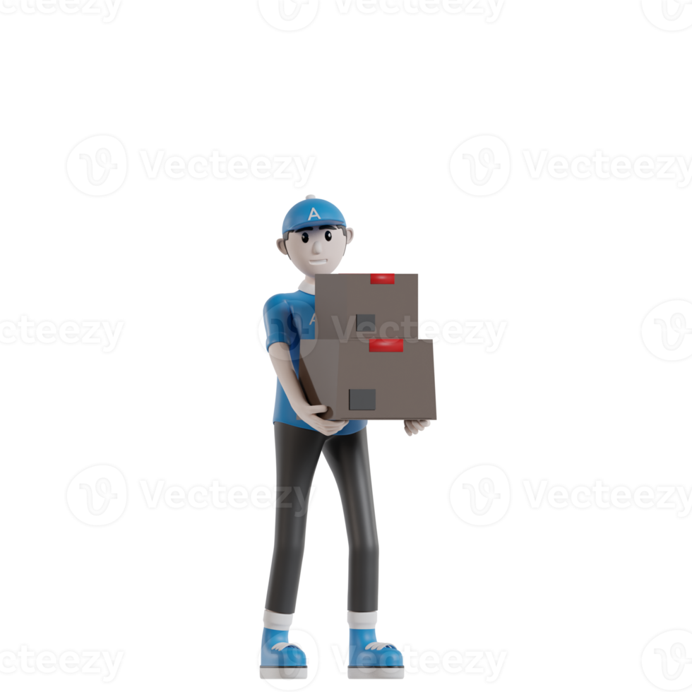 3d Isolated Courier with blue clothes and hats png