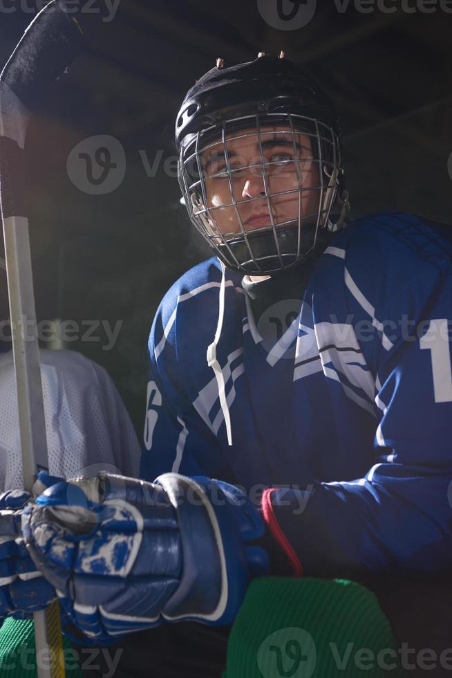 ice hockey players on bench photo