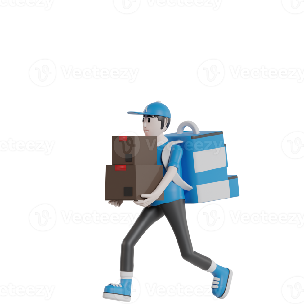 3d Isolated Courier with blue clothes and hats png