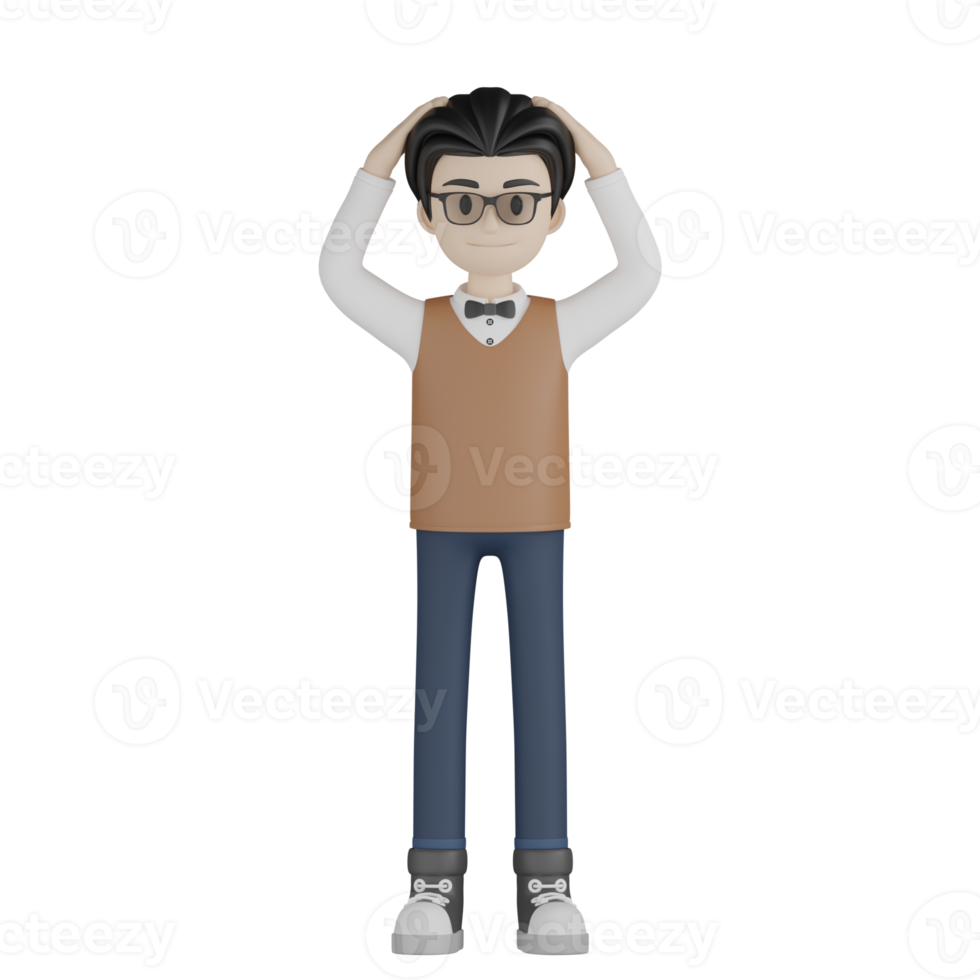 3d Isolated Men with brown vests and glasses png