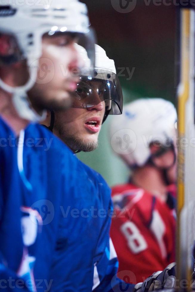 ice hockey players on bench photo