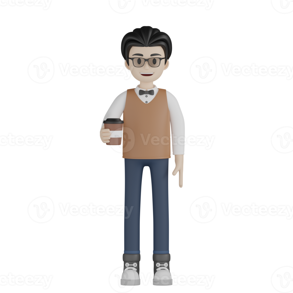 3d Isolated Men with brown vests and glasses png