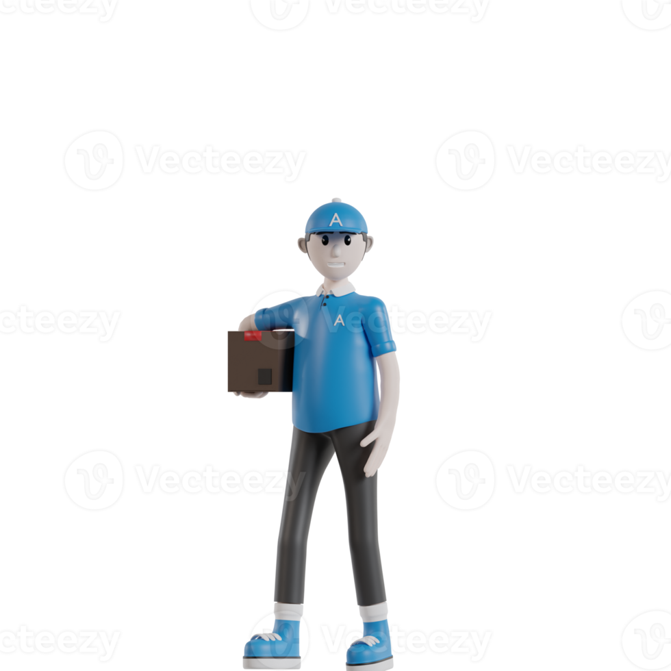 3d Isolated Courier with blue clothes and hats png