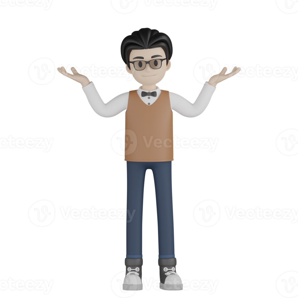 3d Isolated Men with brown vests and glasses png