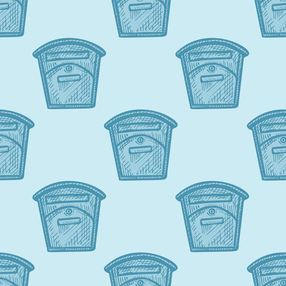 Mailbox engraved seamless pattern. Vintage letterbox in hand drawn style. vector