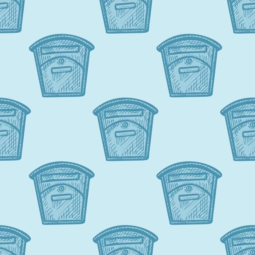 Mailbox engraved seamless pattern. Vintage letterbox in hand drawn style. vector