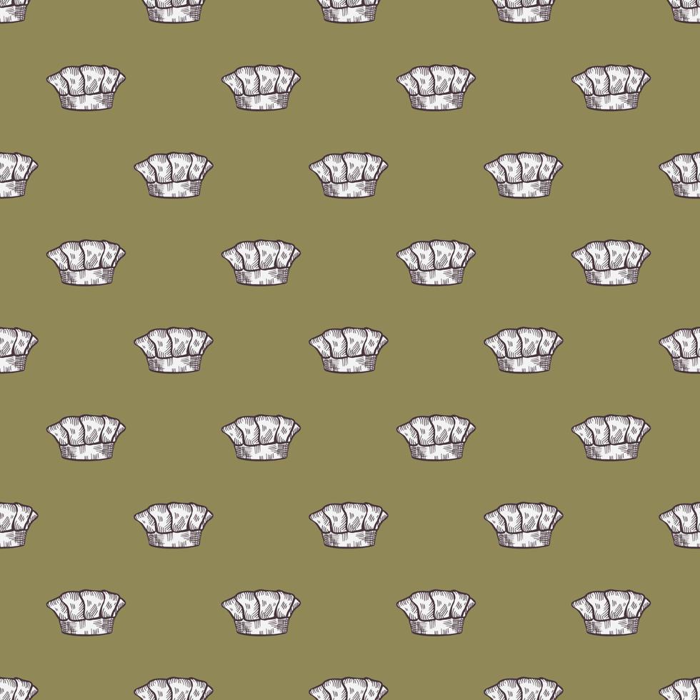 High chef hat engraved seamless pattern. Kitchen traditional element in hand drawn style. vector