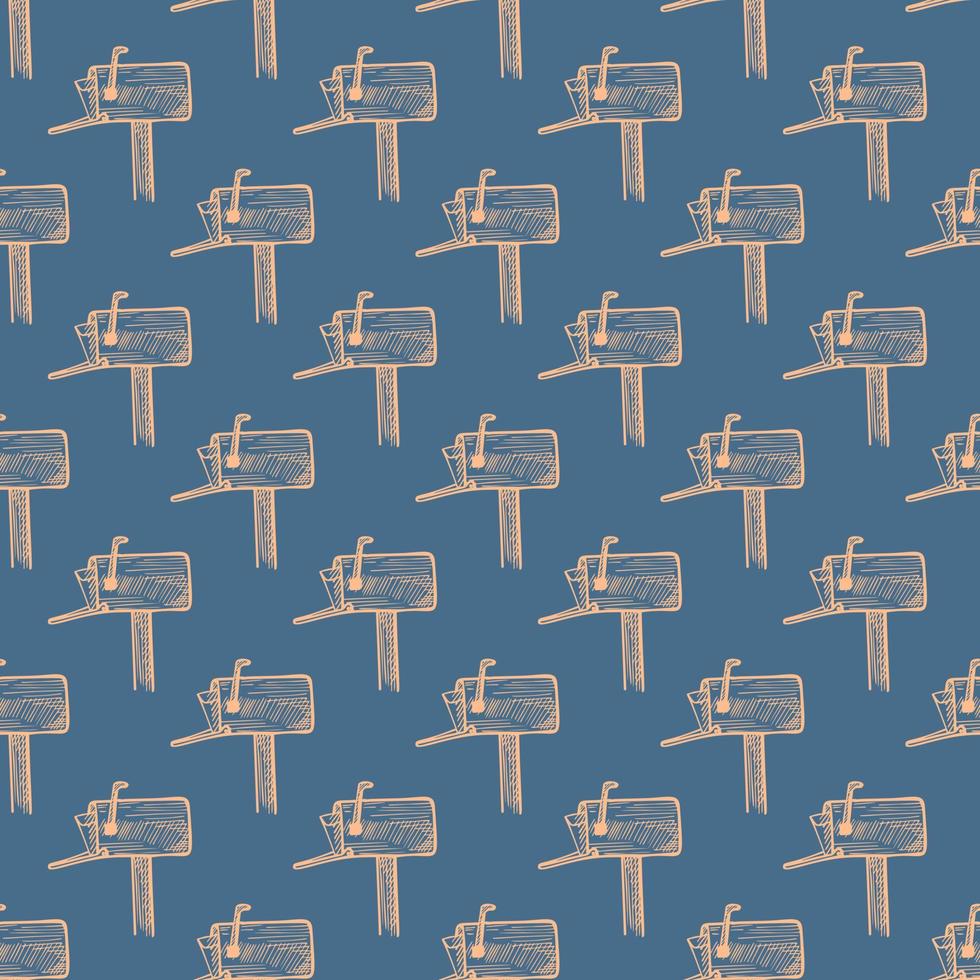 Mailbox with letter engraved seamless pattern. Vintage letterbox in hand drawn style. vector