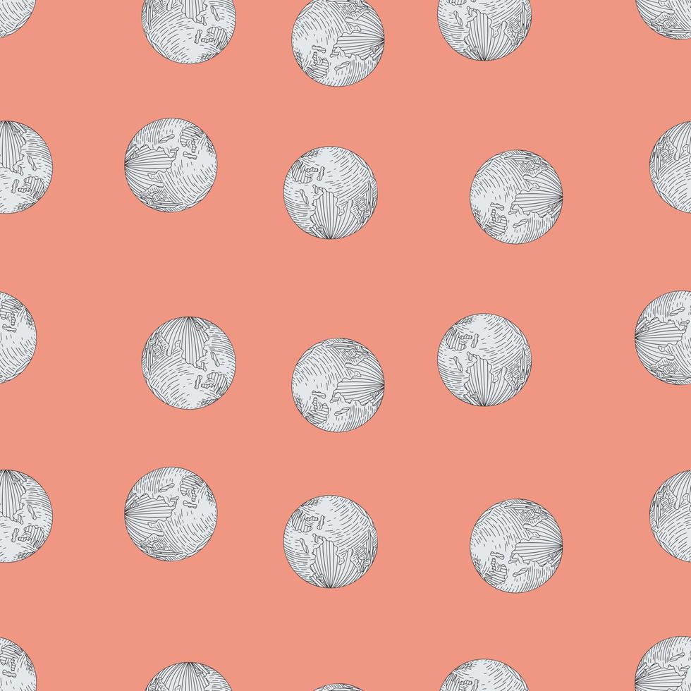 Planet earth engraved seamless pattern. Vintage sphere of world in hand drawn style. vector