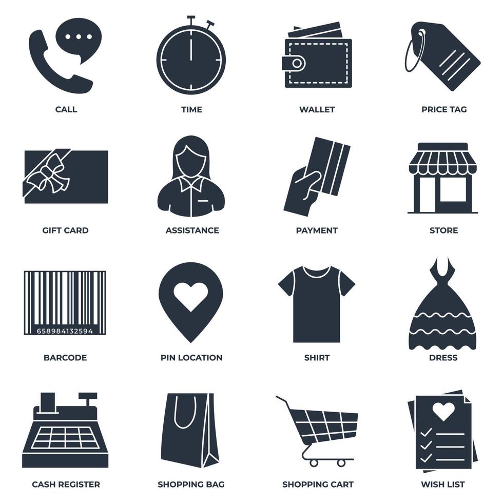 conjunto de ilustración de vector de logotipo de icono de centros comerciales. plantilla de símbolo de paquete de supermercado en línea para la colección de diseño gráfico y web