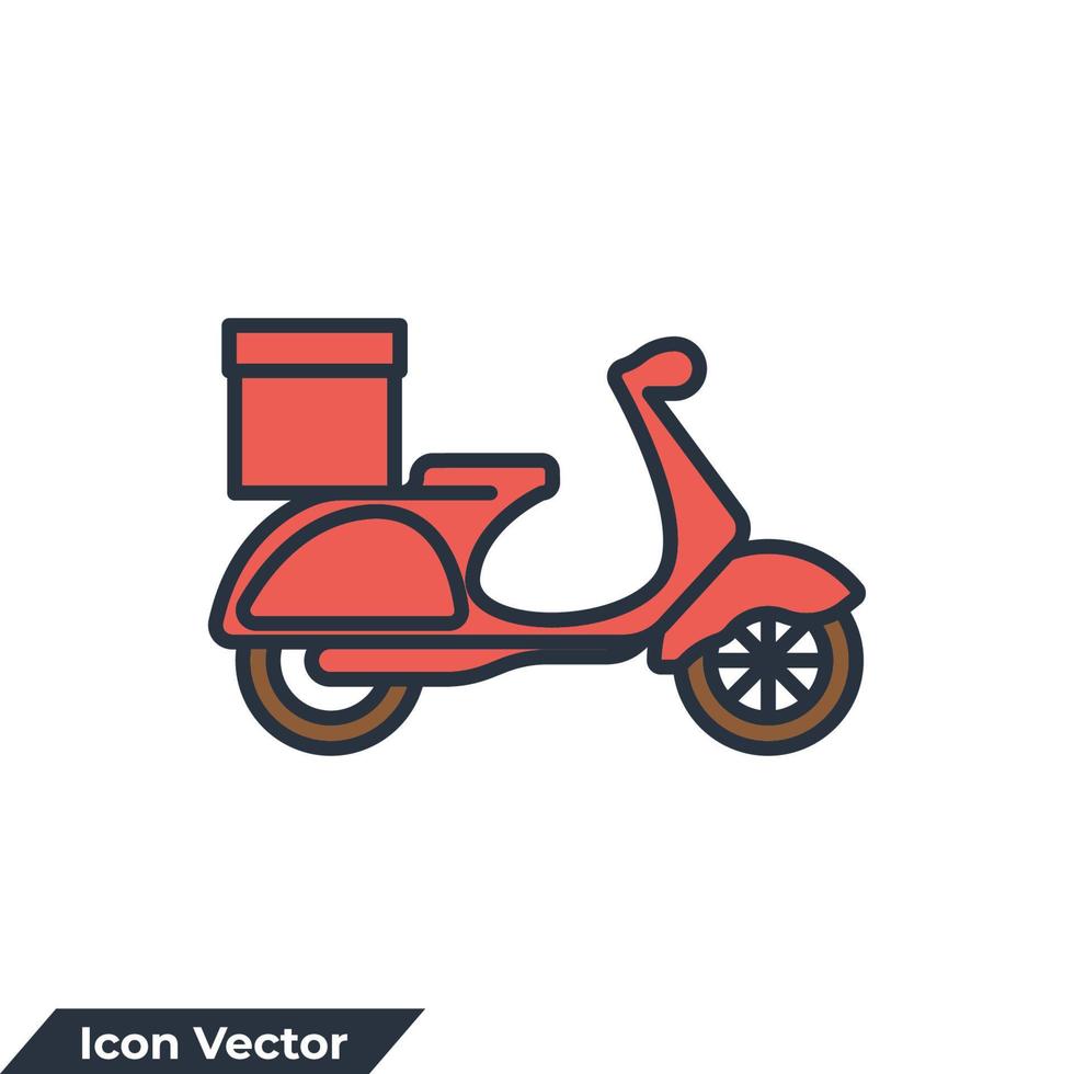 Ilustración de vector de logotipo de icono de entrega rápida de envío. plantilla de símbolo de caja de bicicleta de scooter de entrega urgente para la colección de diseño gráfico y web