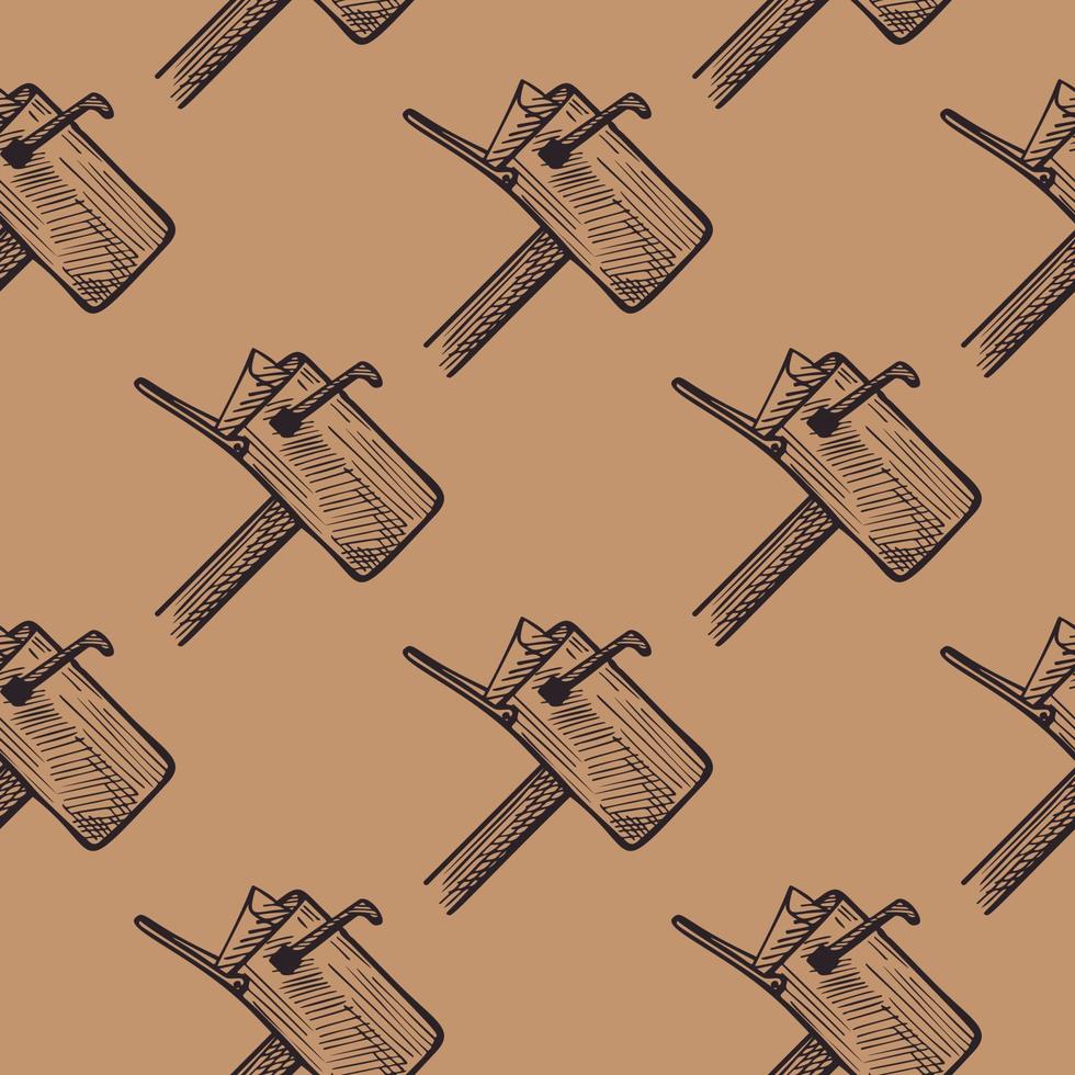 Mailbox with letter engraved seamless pattern. Vintage letterbox in hand drawn style. vector