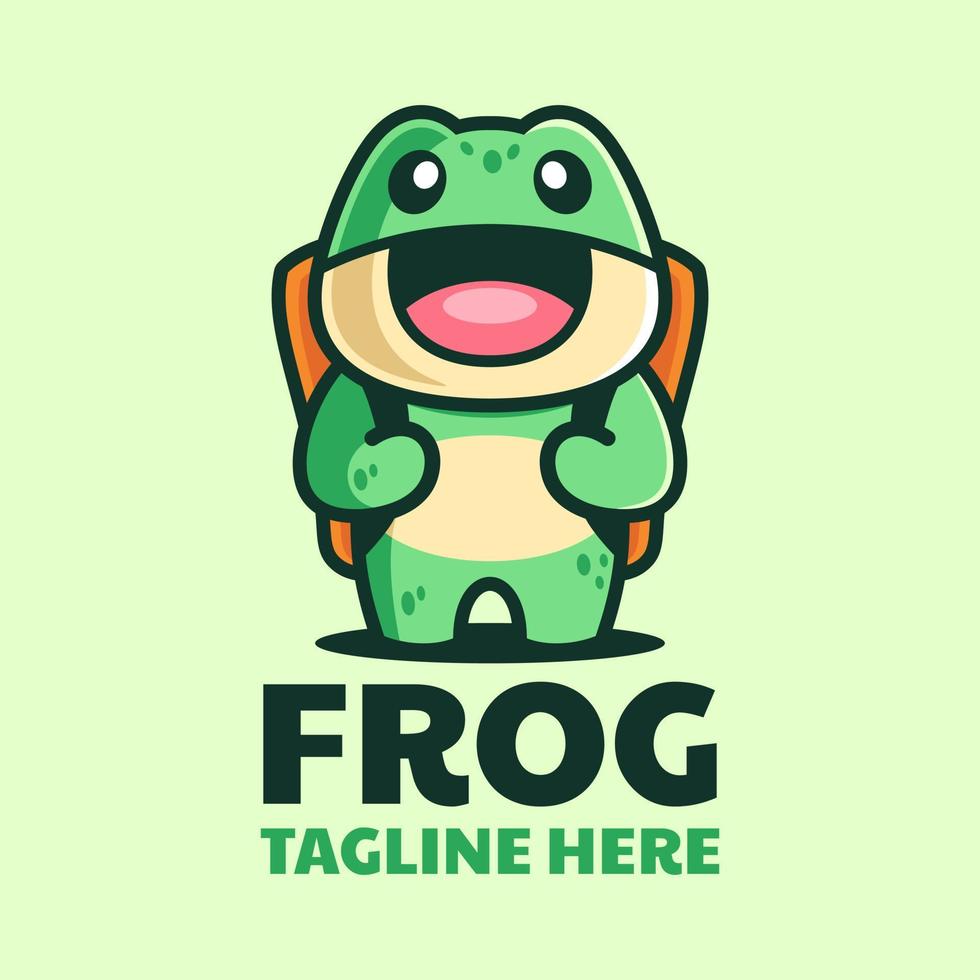 Frog with backpack Cartoon Logo vector