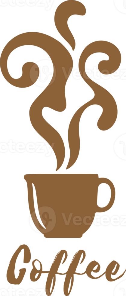 notion de café chaud. la fumée de la tasse à café flotte vers le haut. conception de bannière typographique png