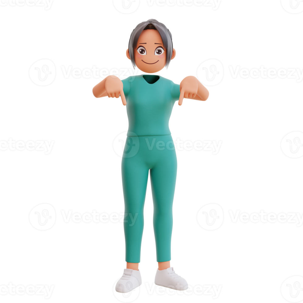 cute nurse pointing fingers down and smiling png