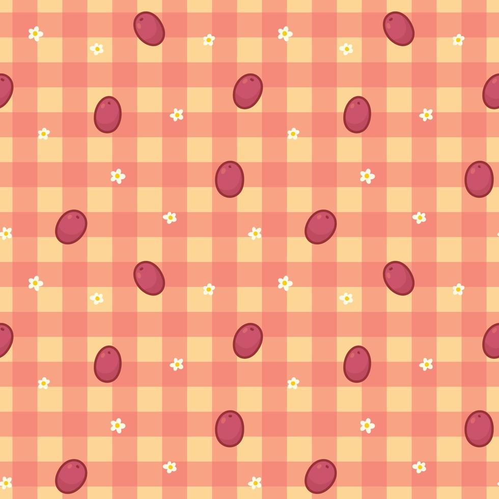 purple grape and little white flower on orange stock fabric seamless pattern Gift Wrap wallpaper background vector