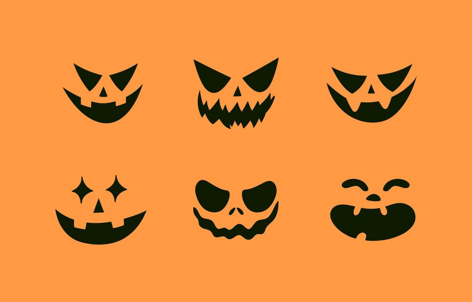 Cute scary Halloween faces for jack pumpkin stencils. Halloween faces for jack pumpkin stencils. Evil pumpkin's eyes and mouths. Spooky creepy funny lantern head stencils vector