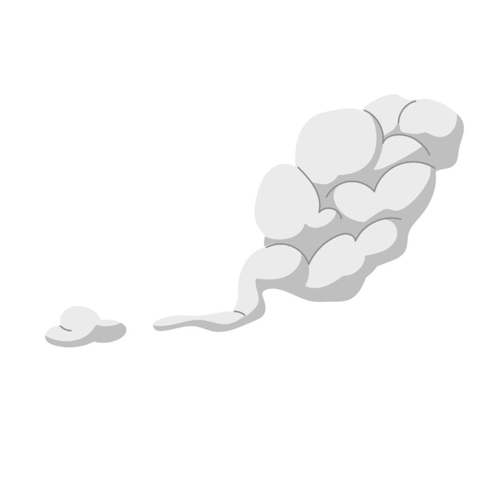 Smoke cloud. Abstract smoky silhouette from gas, dust, fume, ash. Curvy steam puff after outburst. Explosion, crash, exhaust, vapor effect. Flat vector illustration isolated on white background