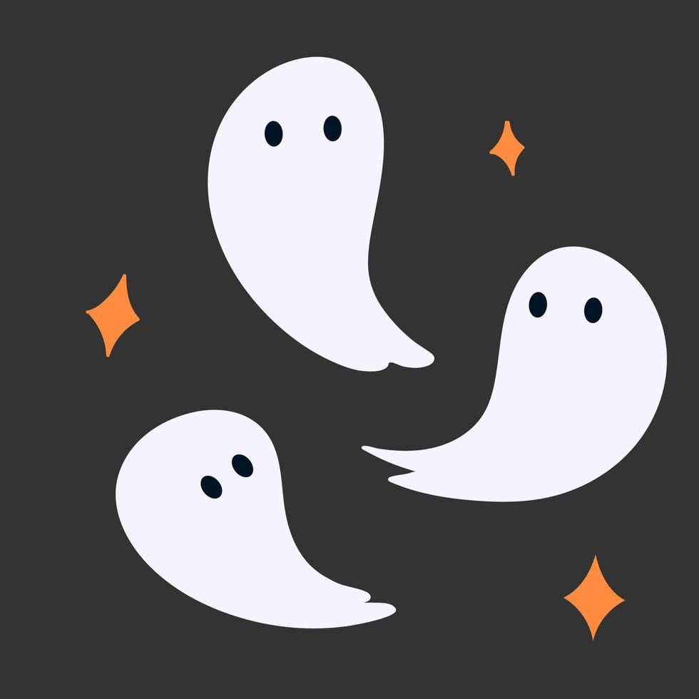 Scary ghosts are flying. Happy Halloween banner. Flat vector illustration isolated on black background