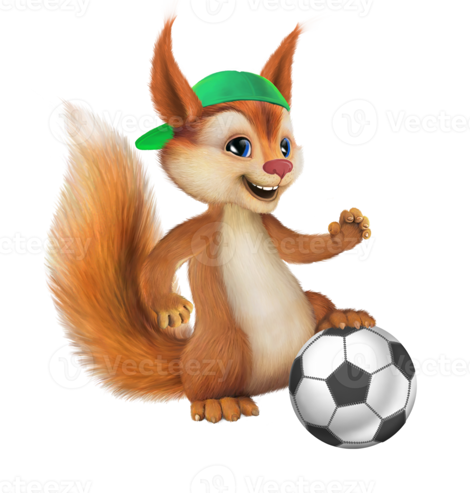 Charming squirrel with a ball. Sketch. Picture. Living character. Illustratiom for children's book. png