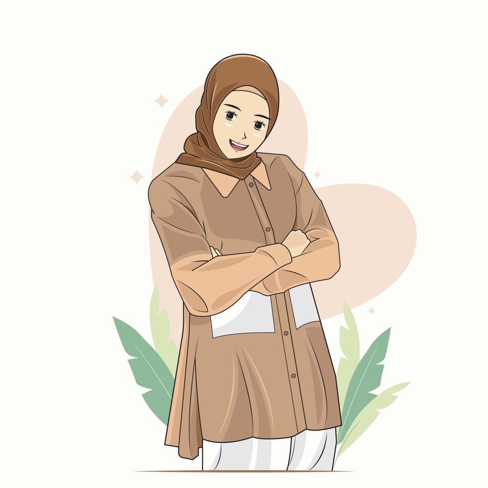 joven mujer musulmana en hijab atractivo vector ilustración pro descargar