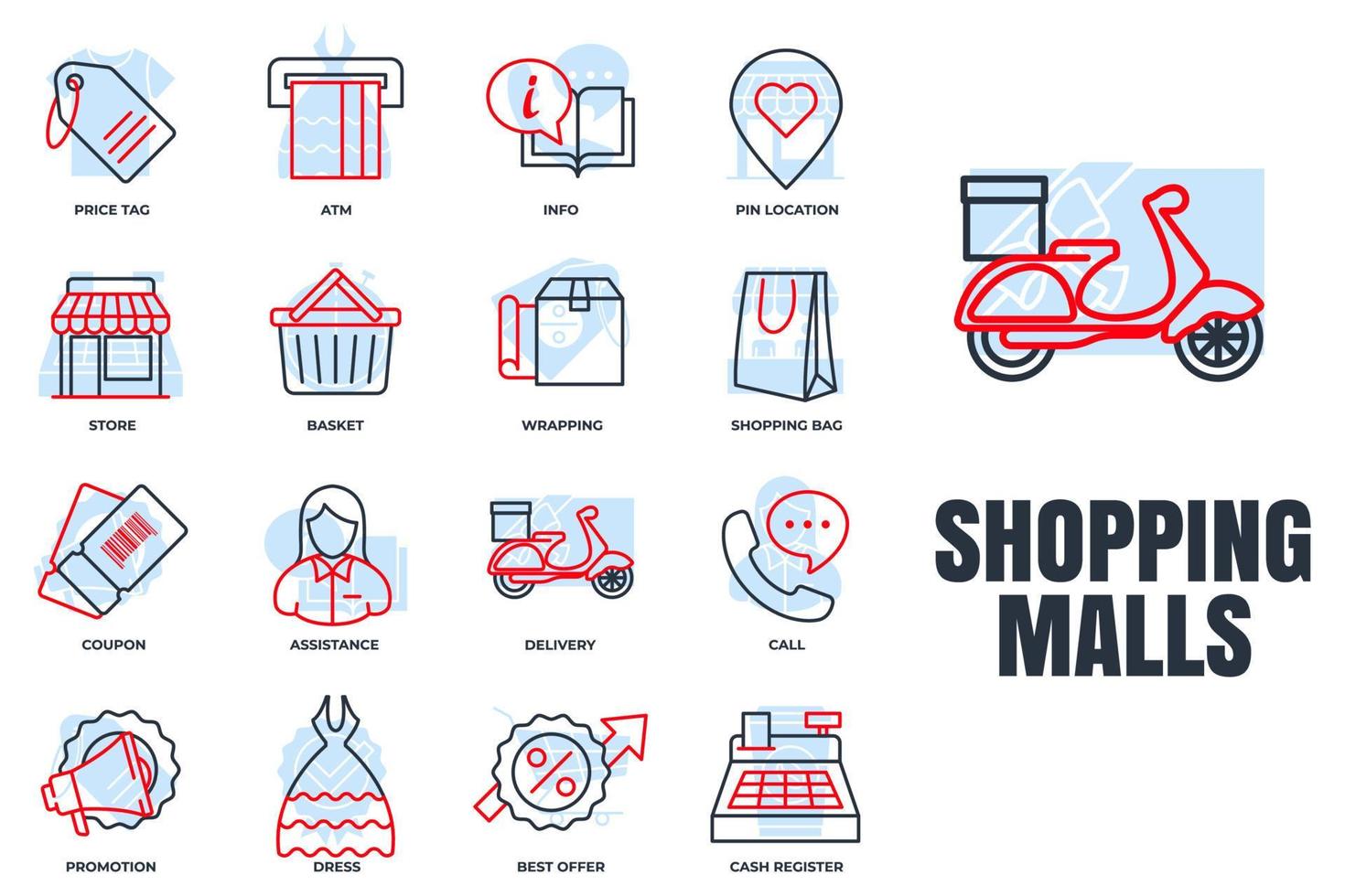conjunto de ilustración de vector de logotipo de icono de centros comerciales. plantilla de símbolo de paquete de supermercado en línea para la colección de diseño gráfico y web
