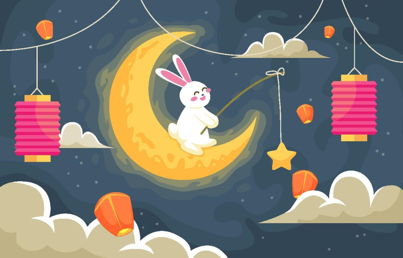 Moon and Bunny Mid Autumn Concept vector