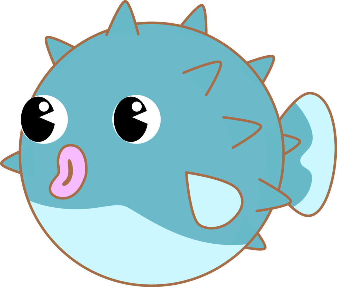 mignon, dessin animé, animal marin, poisson globe, caractère png