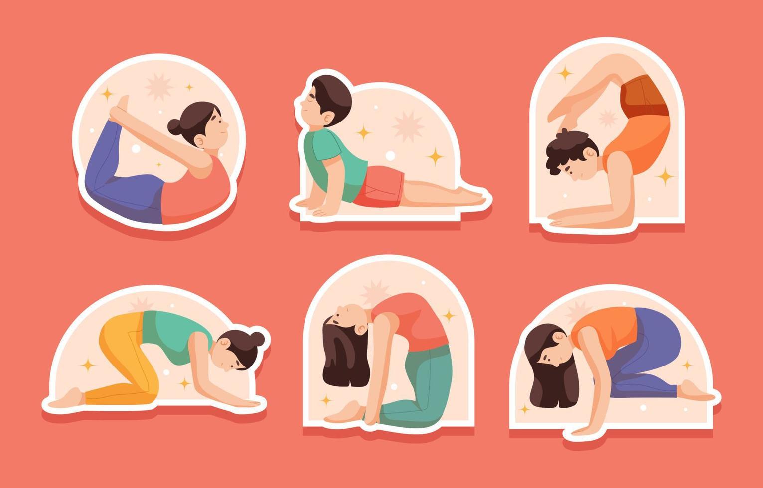 Yoga Pose Stickers Set vector