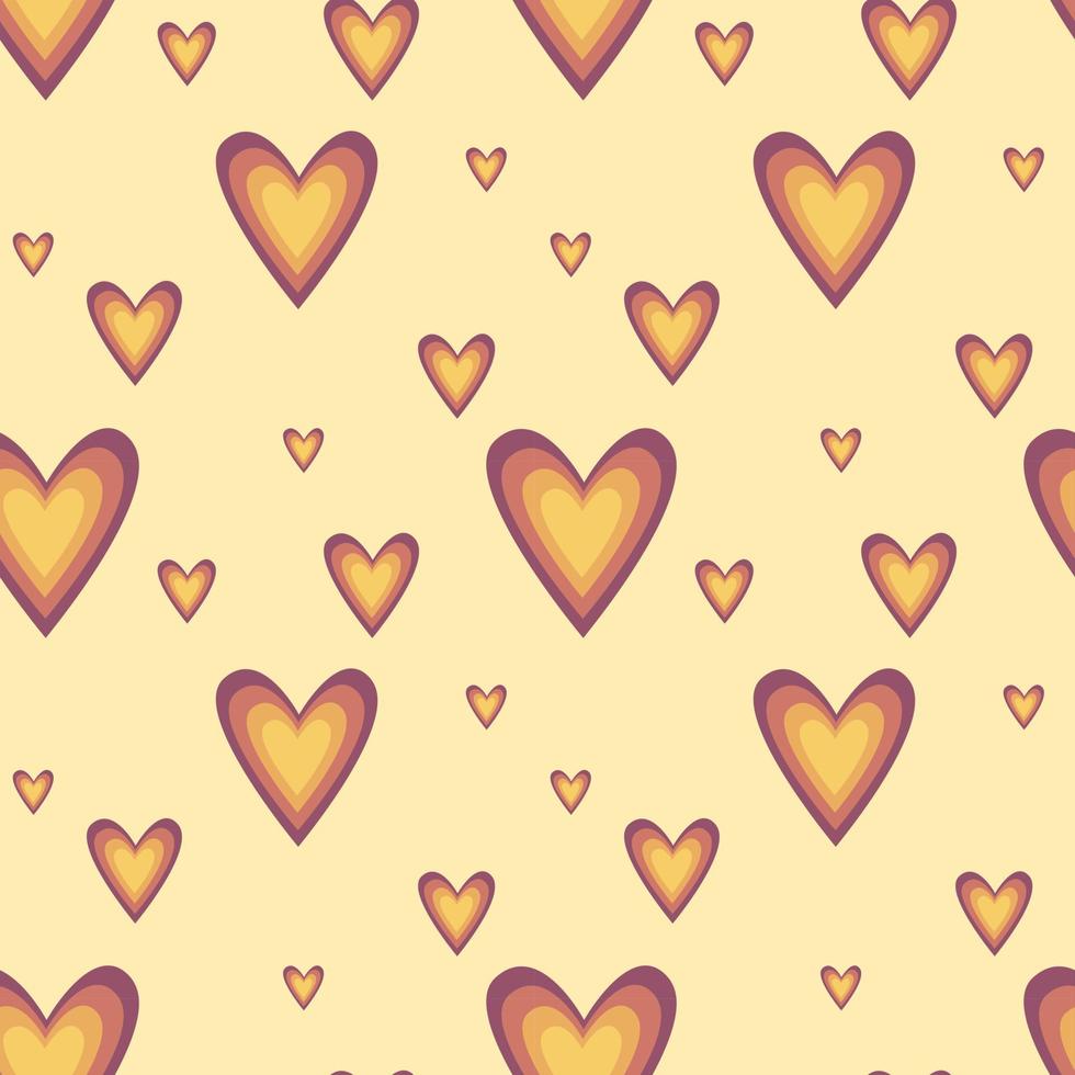 Seamless pattern with hearts in hippie style in retro colors. For textile, background, product design vector