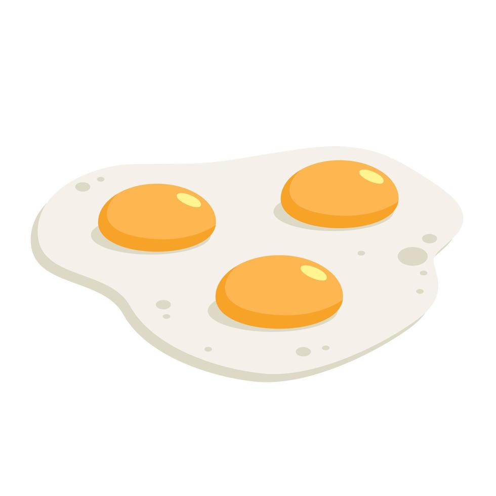 tres huevos fritos sobre un fondo blanco. triple ración de huevos revueltos. vector