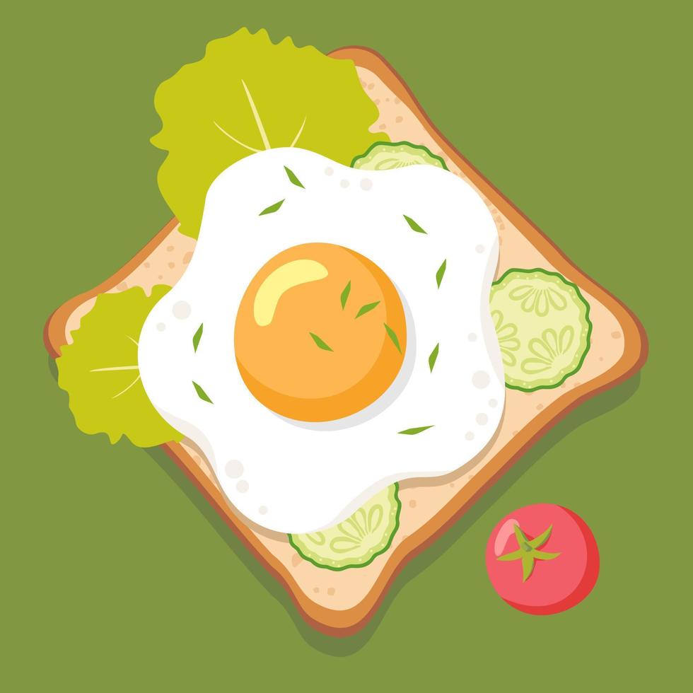 Toast with fried egg and herbs on top. vector